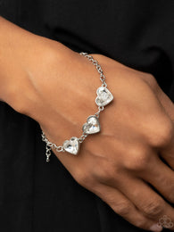 "Little Heartbreaker" Silver Metal & White Rhinestone Triple Heart Clasp bracelet