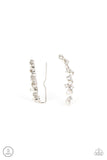 "Couture Crawl" Silver Metal & White Rhinestone/Pearl Ear Climber Earrings