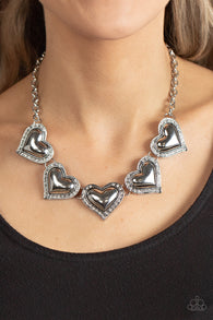 "KindrHalo White Rhinestone Heart Necklace Seted Hearts" Silver Metal & Puffy