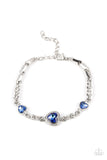 "Amor Actually" Silver Metal Blue & White Rhinestone Multi Heart Clasp Bracelet