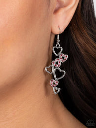 "Sweetheart Serenade" Silver Metal Pink & Red Rhinestone Multi Heart Dangle Earrings
