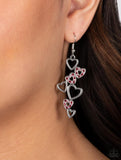"Sweetheart Serenade" Silver Metal Pink & Red Rhinestone Multi Heart Dangle Earrings