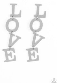 "L-O-V-E" Silver Metal with the word "LOVE" Dangle Drop Post Earrings