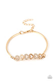 "Attentive Admirer" Gold Metal & White Rhinestone Multi Heart Bar Bracelet