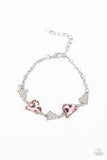 "Cluelessly Crushing" Silver Metal White & Pink Rhinestone Heart Bracelet