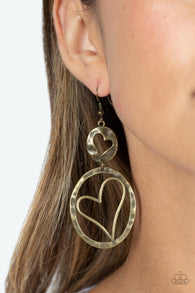 "Enchanting Echo" Brass Metal & Hammered Double Heart Dangle Earrings