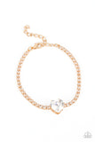 "Bedazzled Beauty" Gold White/Clear Rhinestone Chain & Heart Clasp Bracelet