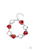 "Sentimental Sweethearts" Silver Metal & Red Rhinestone Hearts Bracelet