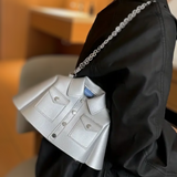 Jacket/Shirt Design in PU Leather with Silver Snap Accents Crossbody/Shoulder Purse In SILVER