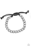 " Sideline" Men's Silver Metal Cable Link Black Cord Slide Adjustable Bracelet