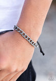 " Sideline" Men's Silver Metal Cable Link Black Cord Slide Adjustable Bracelet