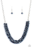 "May the Fierce Be with You" Silver Metal & Blue Faceted Crystal Necklace