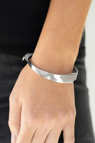 "A Notch Above the Rest" Silver Metal & Gray LEATHER Hook & Loop Bracelet