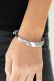 "A Notch Above the Rest" Silver Metal & Gray LEATHER Hook & Loop Bracelet