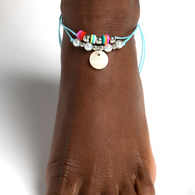 "ALL TIDE Up" Blue Corded & Layered With Studs & Shells Chain Clasp Anklet