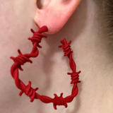 Edgy Gothic Barbed Wire Thorn Heart Post Hoop Earrings in RED