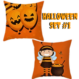 18X18 Set of 2 Halloween Pillow Covers (*No Inserts) in a Linen Blend Set #1
