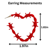 Edgy Gothic Barbed Wire Thorn Heart Post Hoop Earrings in RED
