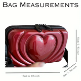 Hardshell Light Weight Suitcase Heart Design, Double Zippered Crossbody Bag in Burgandy Red