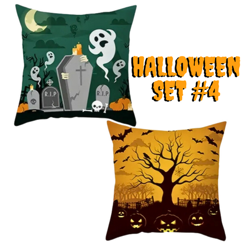 18X18 Set of 2 Halloween Pillow Covers (*No Inserts) in a Linen Blend Set #4