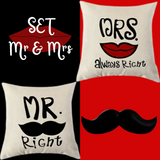 "Mr. & Mrs." Throw Pillow Covers (*No Inserts) in a Linen Blend (Canvas) 18X18 Set of 2