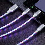 Exciting 3-foot Spiral LED LIGHT UP 3 in 1 USB charging cables, Color options available