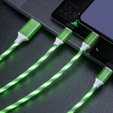 Exciting 3-foot Spiral LED LIGHT UP 3 in 1 USB charging cables, Color options available