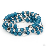 "Vibrant Verve" Textured Blue & Silver Beaded Flexible COIL Bracelet.