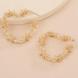 Edgy Gothic Barbed Wire Thorn Heart Post Hoop Earrings in GOLD
