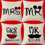 "Mr. & Mrs." Throw Pillow Covers (*No Inserts) in a Linen Blend (Canvas) 18X18 Set of 2
