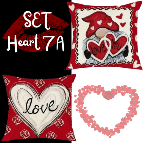 18X18 Sets of 2 Valentine's Day Throw Pillow Covers (*No Inserts) Canvas Feel Set Heart 7A or 7B