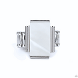 "Mystical Marinas" Silver Metal & Rectangle White Pearl Elastic Back Ring