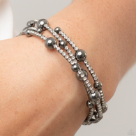"Spontaneous Shimmer" Gunmetal Beads & Clear/White Rhinestone Flexible COIL bracelet