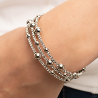"Spontaneous Shimmer" Silver Metal Beads & Clear/White Rhinestone Flexible COIL bracelet