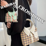 A "WHERE DID YOU GET THAT HANDBAG?" BEIGE Plaid Canvas Shirt Style Crossbody/Handbag