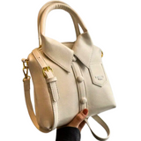 Faux PU Leather with a Buttoned & Collared Accented Shirt Style Bag in Beige