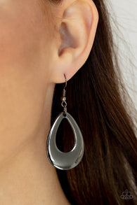 "All Allure, All The Time" High Polished Gunmetal Tear Drop Shaped Hoop Earrings