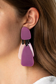 "All Faux One" Silver Metal & Shades of Purple Acrylic Drop Post Earrings