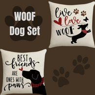"WOOF" Set Dog Throw Pillow Cover (*No Insert) Linen Blend (Canvas) 18X18 Set of 2