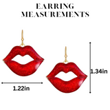 A Steamy Red-Hot Pair of Metallic Red Pair of Lips in a Gold Metal Fishhook Earring
