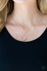 Paparazzi "Glow by Heart" Rose Gold White/Clear Rhinestone Open Heart Necklace Set
