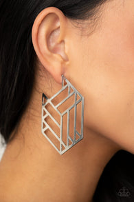 Paparazzi " Got to Get to GEO-ing " Silver Metal Open Work Geometric Post Earrings