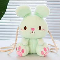 Adorable Fluffy & Soft Embroidered Bunny Rabbit Crossbody Bag with Rope Strap in Mint Green