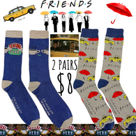 Officially Licensed 90's TV Show FRIENDS Unisex Mid-Calf Crew Length Set of 2 Socks