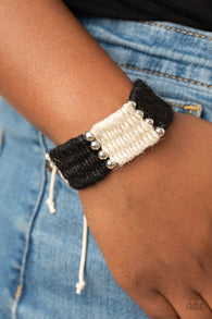 "High Tides" Black & White Twine Cords Adjustable Unisex Bracelet