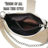 Baguette Handbag Textured SILVER PU Double Strap Chain/Buckle Detail Stitch Decor Bag