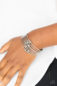 "Industrial Intricacies" Silver Metal Multi Layered Accented Cuff Bracelet