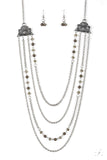 "Pharaoh Finesse " Silver Metal Green Bead Multi Chain Necklace Set