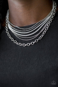 "Intensely Industrial" Silver Metal & White Metal Multi Layer Necklace Set