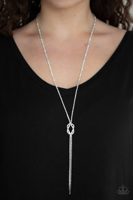 "Knockout Knot" Silver Metal & Rhinestone Strands KNOTTED Tassel Necklace Set